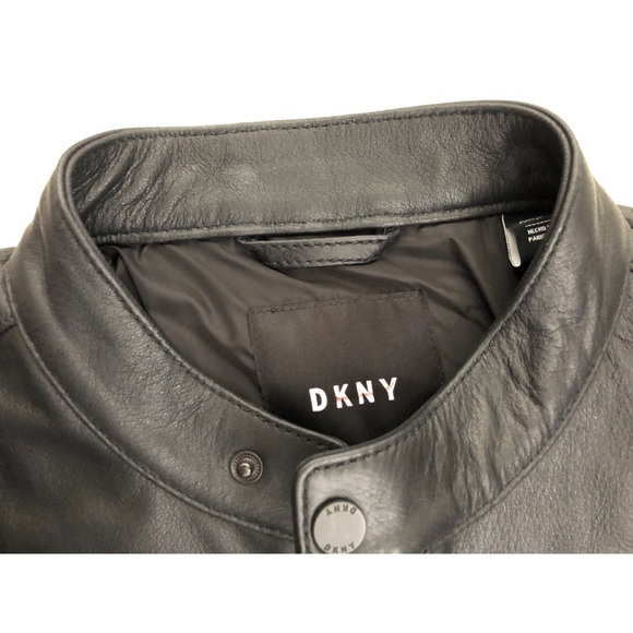 DKNY Men’s Black Moto/Biker Genuine Leather Jacket - Picture 3 of 8